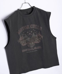 タンクトップ（ブラック/黒色系・前面プリント）ファッション通販