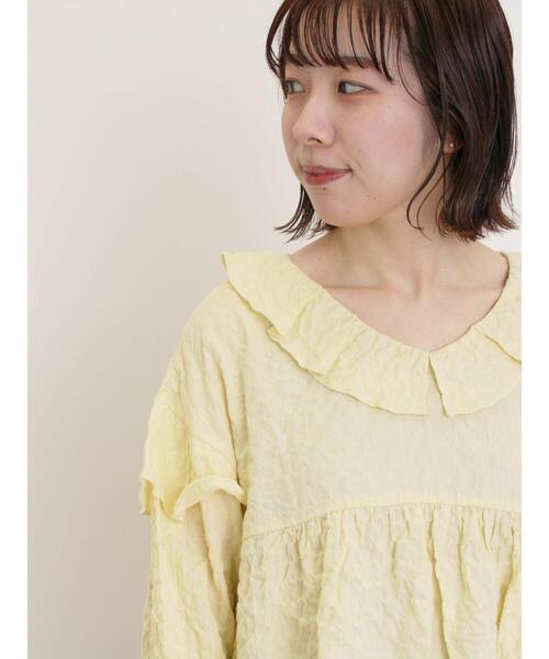 Samansa Mos2（サマンサ モスモス）の「襟フリルVネックチュニック（シャツ/ブラウス・レディース・ブラック/オフホワイト/ミント/イエロー・F）」の4枚目の写真