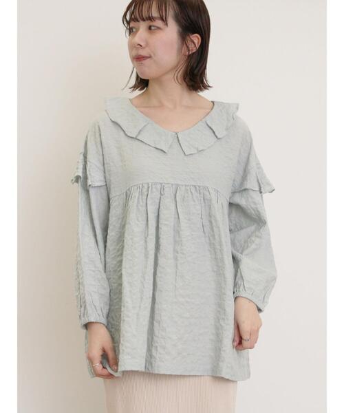 Samansa Mos2（サマンサ モスモス）の「襟フリルVネックチュニック（シャツ/ブラウス・レディース・ブラック/オフホワイト/ミント/イエロー・F）」の19枚目の写真