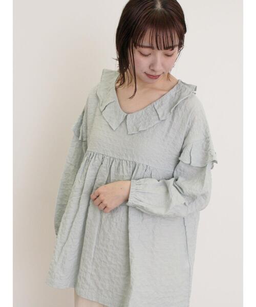 Samansa Mos2（サマンサ モスモス）の「襟フリルVネックチュニック（シャツ/ブラウス・レディース・ブラック/オフホワイト/ミント/イエロー・F）」の17枚目の写真