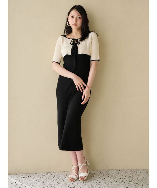 MERCURYDUO 3WAY配色バックレースアップ半袖ニットキャミワンピース セール】3WAY配色バックレースアップ半袖ニット キャミ