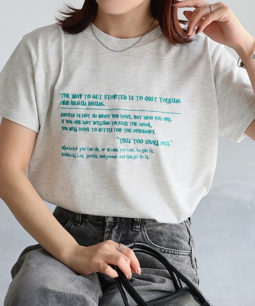 Riberry(リベリー)の「手書き風ロゴ刺繍デザインTシャツ(Tシャツ/カットソー・レディース・オートミール/ピンク/オフホワイト/チャコールグレー/杢グレー・FREE)」の4枚目の写真