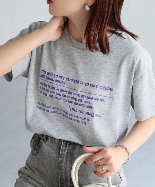 Riberry(リベリー)の「手書き風ロゴ刺繍デザインTシャツ(Tシャツ/カットソー・レディース・オートミール/ピンク/オフホワイト/チャコールグレー/杢グレー・FREE)」の3枚目の写真