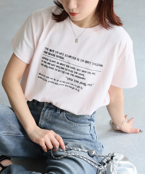 Riberry(リベリー)の「手書き風ロゴ刺繍デザインTシャツ(Tシャツ/カットソー・レディース・オートミール/ピンク/オフホワイト/チャコールグレー/杢グレー・FREE)」の5枚目の写真