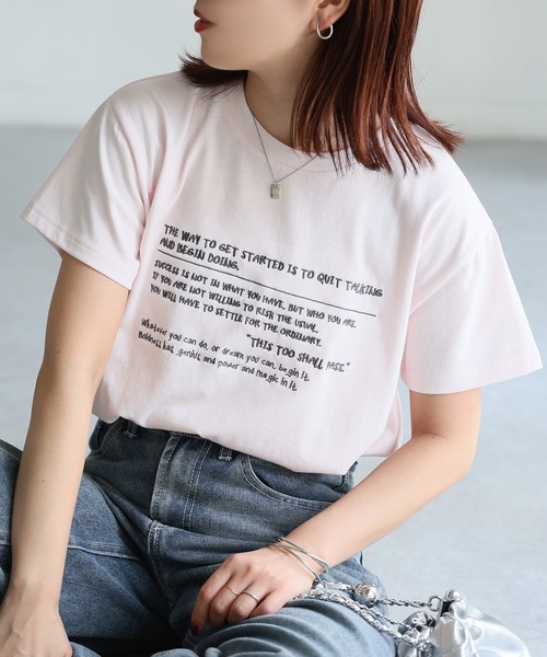 Riberry(リベリー)の「手書き風ロゴ刺繍デザインTシャツ(Tシャツ/カットソー・レディース・オートミール/ピンク/オフホワイト/チャコールグレー/杢グレー・FREE)」の19枚目の写真