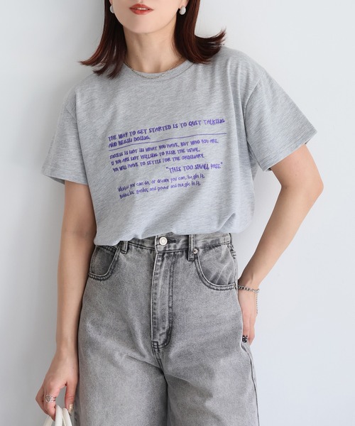 Riberry(リベリー)の「手書き風ロゴ刺繍デザインTシャツ(Tシャツ/カットソー・レディース・オートミール/ピンク/オフホワイト/チャコールグレー/杢グレー・FREE)」の14枚目の写真