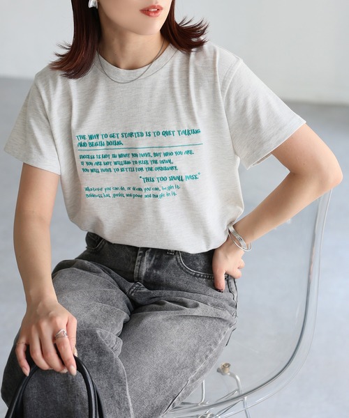 Riberry(リベリー)の「手書き風ロゴ刺繍デザインTシャツ(Tシャツ/カットソー・レディース・オートミール/ピンク/オフホワイト/チャコールグレー/杢グレー・FREE)」の16枚目の写真