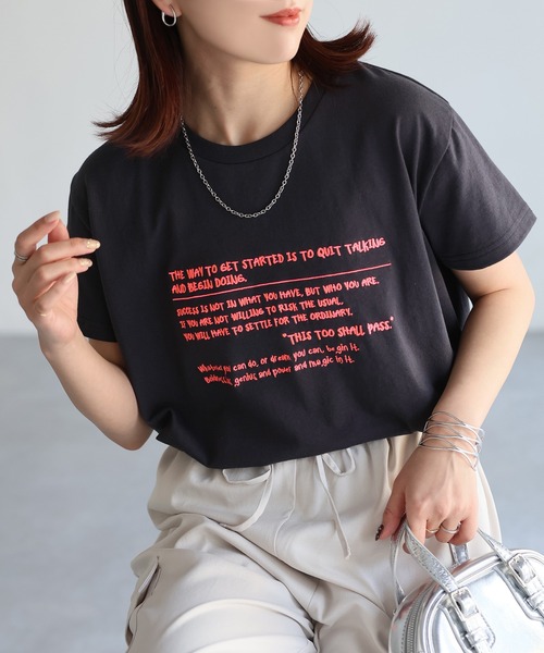 Riberry(リベリー)の「手書き風ロゴ刺繍デザインTシャツ(Tシャツ/カットソー・レディース・オートミール/ピンク/オフホワイト/チャコールグレー/杢グレー・FREE)」の11枚目の写真