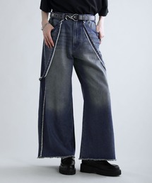 SOCCE | ハイウエストワイドフリンジサスペンダーデニム(デニムパンツ)
