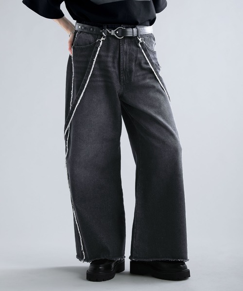 SOCCE(ソーシー)の「ハイウエストワイドフリンジサスペンダーデニム(デニムパンツ・メンズ・ブルー/ダークグレー・M/S/XL/L)」の22枚目の写真