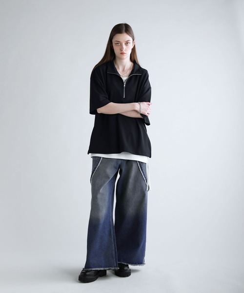 SOCCE(ソーシー)の「ハイウエストワイドフリンジサスペンダーデニム(デニムパンツ・メンズ・ブルー/ダークグレー・M/S/XL/L)」の3枚目の写真