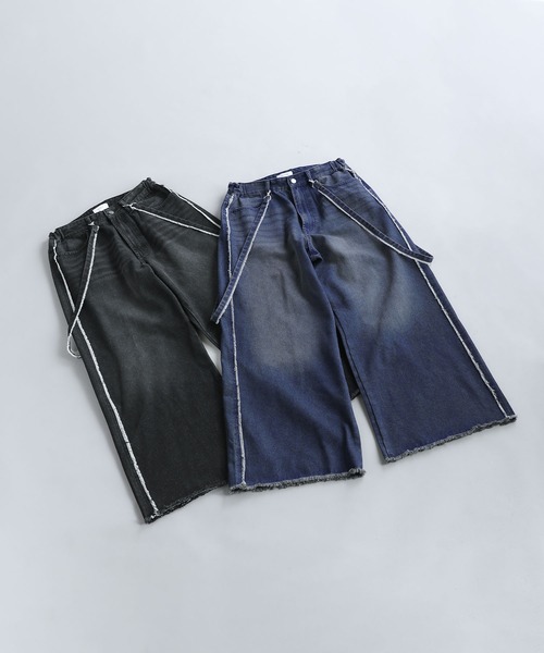 SOCCE(ソーシー)の「ハイウエストワイドフリンジサスペンダーデニム(デニムパンツ・メンズ・ブルー/ダークグレー・M/S/XL/L)」の7枚目の写真