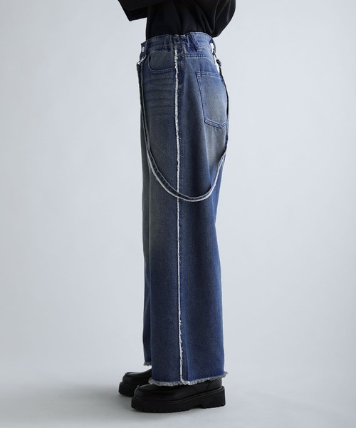 SOCCE(ソーシー)の「ハイウエストワイドフリンジサスペンダーデニム(デニムパンツ・メンズ・ブルー/ダークグレー・M/S/XL/L)」の9枚目の写真