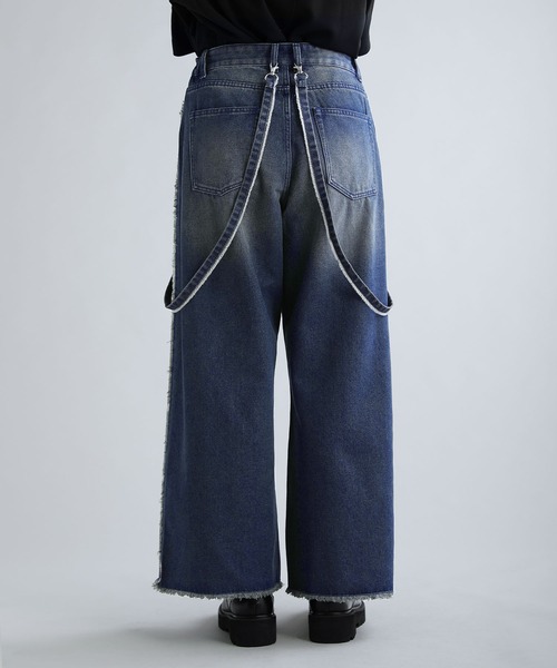 SOCCE(ソーシー)の「ハイウエストワイドフリンジサスペンダーデニム(デニムパンツ・メンズ・ブルー/ダークグレー・M/S/XL/L)」の10枚目の写真