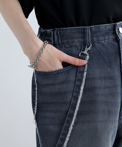 SOCCE(ソーシー)の「ハイウエストワイドフリンジサスペンダーデニム(デニムパンツ・メンズ・ブルー/ダークグレー・M/S/XL/L)」の12枚目の写真