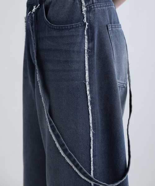 SOCCE(ソーシー)の「ハイウエストワイドフリンジサスペンダーデニム(デニムパンツ・メンズ・ブルー/ダークグレー・M/S/XL/L)」の14枚目の写真