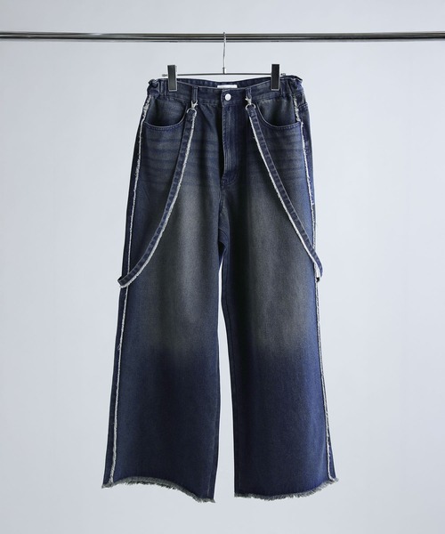 SOCCE(ソーシー)の「ハイウエストワイドフリンジサスペンダーデニム(デニムパンツ・メンズ・ブルー/ダークグレー・M/S/XL/L)」の6枚目の写真