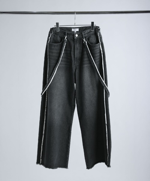 SOCCE(ソーシー)の「ハイウエストワイドフリンジサスペンダーデニム(デニムパンツ・メンズ・ブルー/ダークグレー・M/S/XL/L)」の5枚目の写真