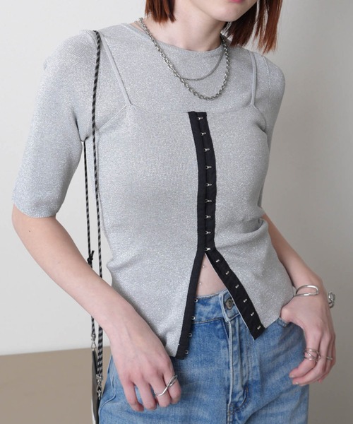 LADYMADE（レディメイド）の「フロントホックビスチェ×ニットトップスSET（ニット/セーター・レディース・ホワイト/シルバー/ブラック・FREE）」の3枚目の写真