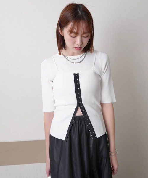 LADYMADE（レディメイド）の「フロントホックビスチェ×ニットトップスSET（ニット/セーター・レディース・ホワイト/シルバー/ブラック・FREE）」の4枚目の写真