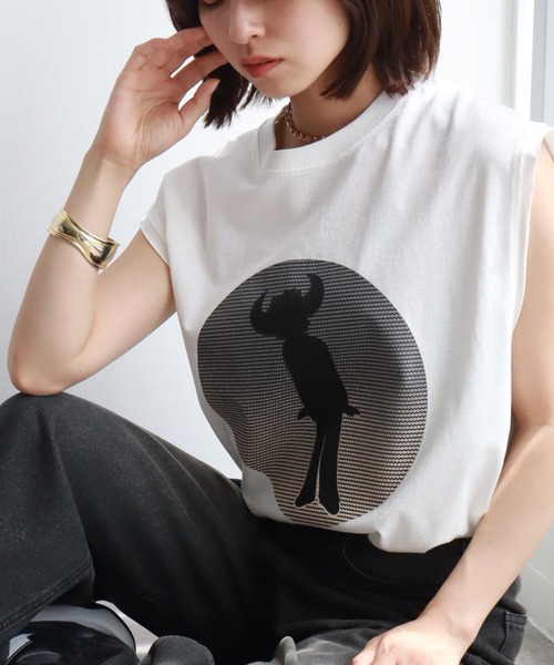 CORPUS SELECT(コーパストーキョー)の「【Jamiroquai/ジャミロクワイ】ピグメント加工 サークルプリント ノースリーブカットソー(Tシャツ/カットソー・メンズ・ホワイト/ブラック系その他/ブラック系その他2・L/M/LL)」の20枚目の写真