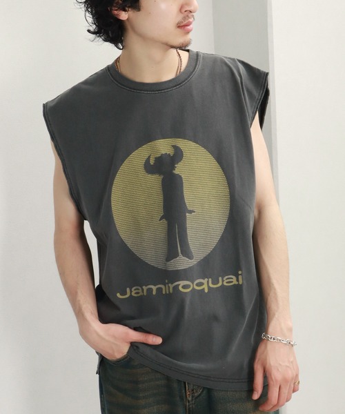 CORPUS SELECT(コーパストーキョー)の「【Jamiroquai/ジャミロクワイ】ピグメント加工 サークルプリント ノースリーブカットソー(Tシャツ/カットソー・メンズ・ホワイト/ブラック系その他/ブラック系その他2・L/M/LL)」の5枚目の写真