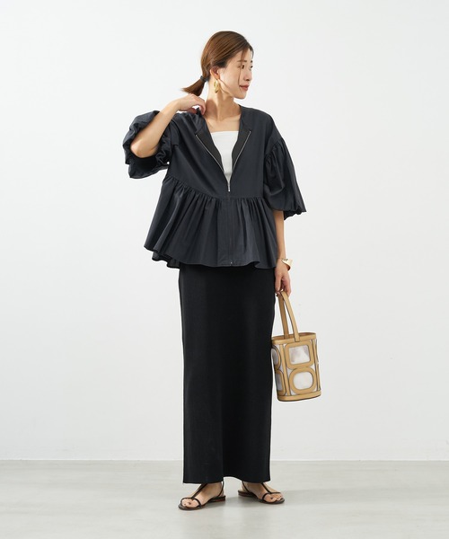 MICA&DEAL（マイカ＆ディール）の「ペプラムボリュームシャツブルゾン（ブルゾン・レディース・ブラック/オフホワイト/ベージュ・FREE）」の9枚目の写真