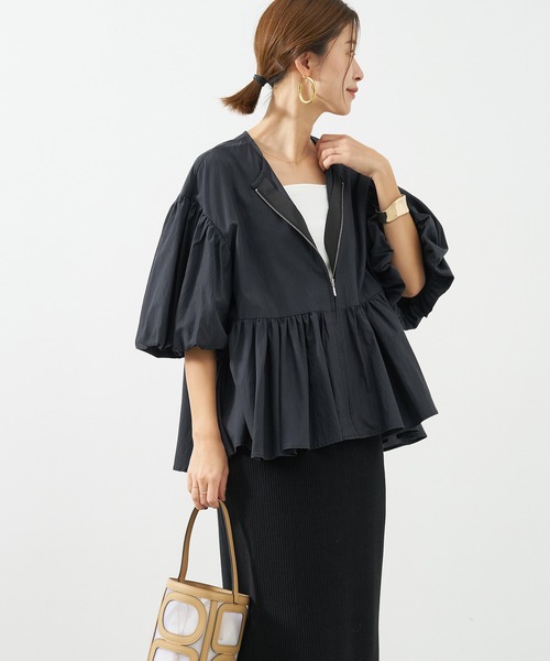 MICA&DEAL（マイカ＆ディール）の「ペプラムボリュームシャツブルゾン（ブルゾン・レディース・ブラック/オフホワイト/ベージュ・FREE）」の10枚目の写真