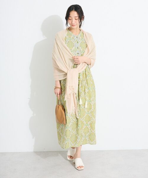 CRAFT STANDARD BOUTIQUE(クラフトスタンダードブティック)の「インド綿アラベスク柄ワンピース(ワンピース・レディース・カーキ/ブルー・FREE)」の7枚目の写真