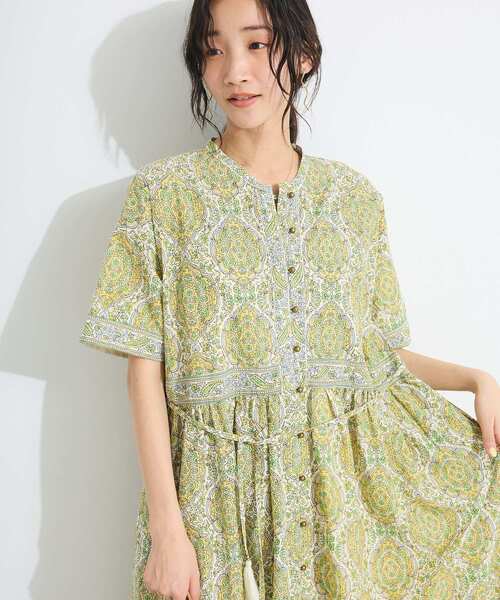 CRAFT STANDARD BOUTIQUE(クラフトスタンダードブティック)の「インド綿アラベスク柄ワンピース(ワンピース・レディース・カーキ/ブルー・FREE)」の9枚目の写真