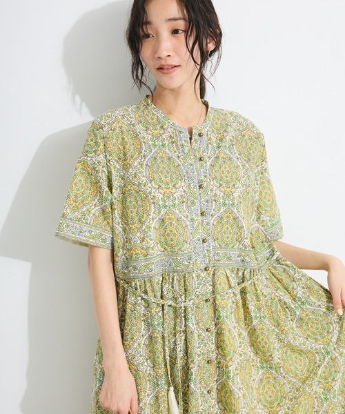 CRAFT STANDARD BOUTIQUE(クラフトスタンダードブティック)の「インド綿アラベスク柄ワンピース(ワンピース・レディース・カーキ/ブルー・FREE)」の2枚目の写真
