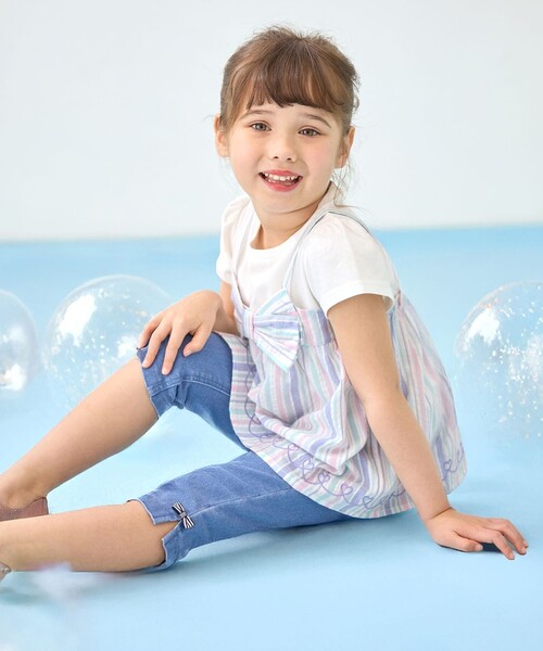 ANY(エニィ)の「キャミソール ドッキングTシャツ(Tシャツ/カットソー・キッズ・アイボリー系1/ブルー系/ライラック系1/ブラック系・100/120/90/110/130)」の6枚目の写真