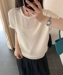 ラウンドネックシンプル半袖ニットトップス (SS)