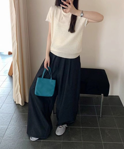 BANICO（バニコ）の「ラウンドネックシンプル半袖ニットトップス (SS)（ニット/セーター・レディース・ネイビー/グレー/ライトベージュ/ピンク/ブルー・FREE）」の19枚目の写真