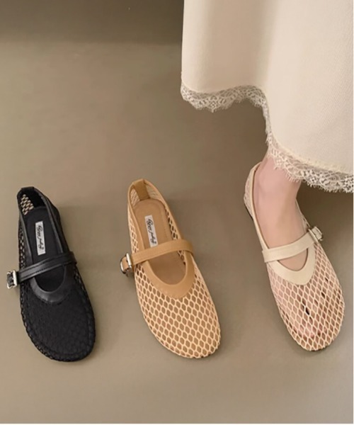 AMELY(エミリー)の「ベルトメッシュ バレエシューズ(バレエシューズ・レディース・ブラック/アイボリー/シルバー/ベージュ/レッド・38/36/40/35/39/37)」の6枚目の写真