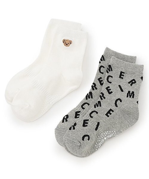 petit main（プティマイン）の「BOYSくま・MERCIソックス2P（ソックス/靴下・キッズ・オフホワイト/ライトブルー/ネイビー・M/L/SS/S）」の2枚目の写真