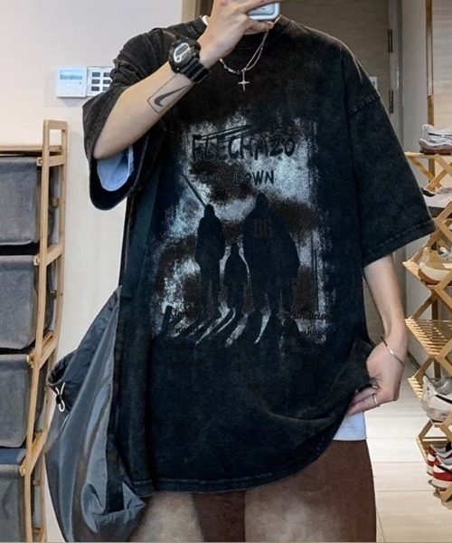 link lot(リンクロット)の「オーバーサイズ ウォッシュ加工 グラフィックTシャツ ピグメントT ナンバリング(Tシャツ/カットソー・メンズ・ベージュ/ブラック・M/L)」の8枚目の写真