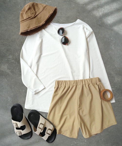 OSYAREVO(オシャレボ)の「水着 レディース 体型カバー ラッシュガード フィットネス 水陸両用 ラッシュ ショートパンツ セットアップ セパレート(ラッシュガード・レディース・ホワイト系その他2/ブラック系その他/ホワイト系その他/グレー・X-LARGE/LARGE/MEDIUM)」の1枚目の写真