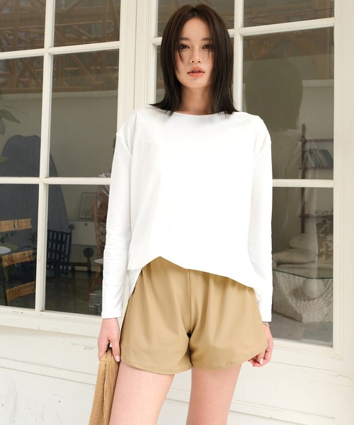 OSYAREVO(オシャレボ)の「水着 レディース 体型カバー ラッシュガード フィットネス 水陸両用 ラッシュ ショートパンツ セットアップ セパレート(ラッシュガード・レディース・ホワイト系その他2/ブラック系その他/ホワイト系その他/グレー・X-LARGE/LARGE/MEDIUM)」の8枚目の写真