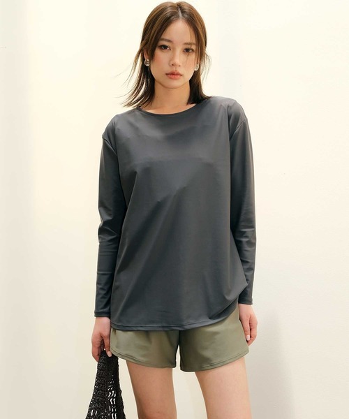 OSYAREVO(オシャレボ)の「水着 レディース 体型カバー ラッシュガード フィットネス 水陸両用 ラッシュ ショートパンツ セットアップ セパレート(ラッシュガード・レディース・ホワイト系その他2/ブラック系その他/ホワイト系その他/グレー・X-LARGE/LARGE/MEDIUM)」の13枚目の写真