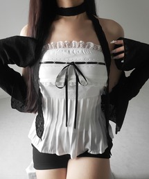 me+em select（ミームセレクト）の「【 ２color 】フロントリボンレースフレアベアトップ ／ front ribbon lace flare bare top（その他トップス・レディース）」