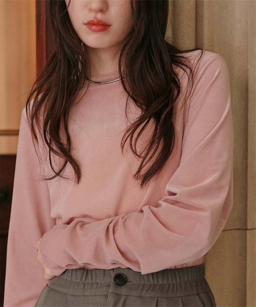 titivate（ティティベイト）の「シアーベロアロングTシャツ（Tシャツ/カットソー・レディース・ピンク/ブラウン/ネイビー/アイボリー/グレイッシュベージュ/ブラック・L/M/S）」の6枚目の写真