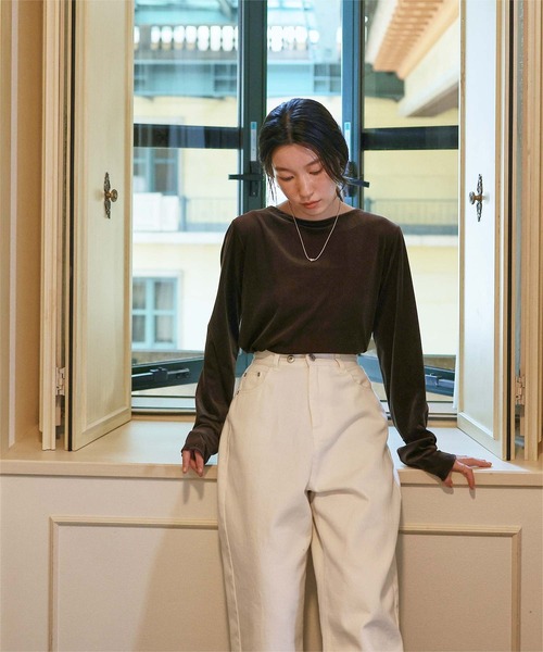 titivate（ティティベイト）の「シアーベロアロングTシャツ（Tシャツ/カットソー・レディース・ピンク/ブラウン/ネイビー/アイボリー/グレイッシュベージュ/ブラック・L/M/S）」の21枚目の写真