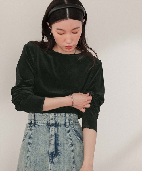 titivate（ティティベイト）の「シアーベロアロングTシャツ（Tシャツ/カットソー・レディース・ピンク/ブラウン/ネイビー/アイボリー/グレイッシュベージュ/ブラック・L/M/S）」の15枚目の写真