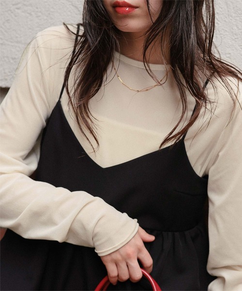 titivate（ティティベイト）の「シアーベロアロングTシャツ（Tシャツ/カットソー・レディース・ピンク/ブラウン/ネイビー/アイボリー/グレイッシュベージュ/ブラック・L/M/S）」の13枚目の写真