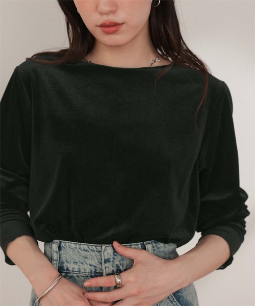 titivate（ティティベイト）の「シアーベロアロングTシャツ（Tシャツ/カットソー・レディース・ピンク/ブラウン/ネイビー/アイボリー/グレイッシュベージュ/ブラック・L/M/S）」の17枚目の写真