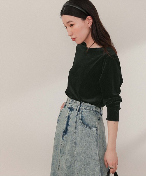 titivate（ティティベイト）の「シアーベロアロングTシャツ（Tシャツ/カットソー・レディース・ピンク/ブラウン/ネイビー/アイボリー/グレイッシュベージュ/ブラック・L/M/S）」の19枚目の写真