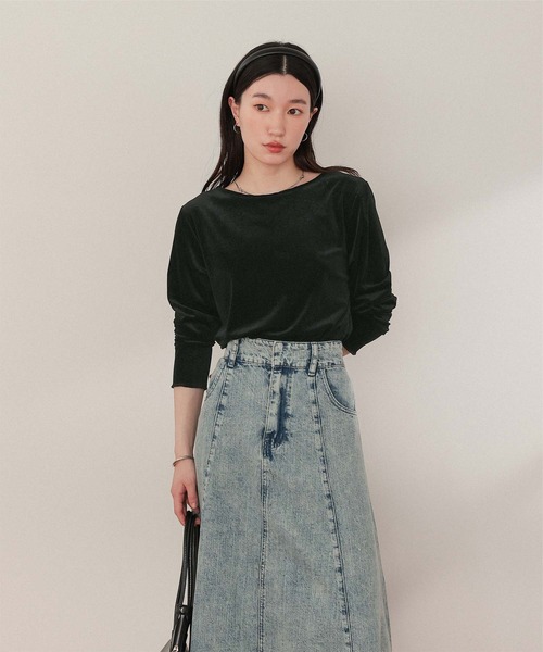 titivate（ティティベイト）の「シアーベロアロングTシャツ（Tシャツ/カットソー・レディース・ピンク/ブラウン/ネイビー/アイボリー/グレイッシュベージュ/ブラック・L/M/S）」の20枚目の写真