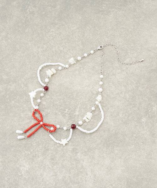 CIAOPANIC（チャオパニック）の「リボンビーズネックレス（ネックレス・レディース・オフホワイト・FREE）」の6枚目の写真