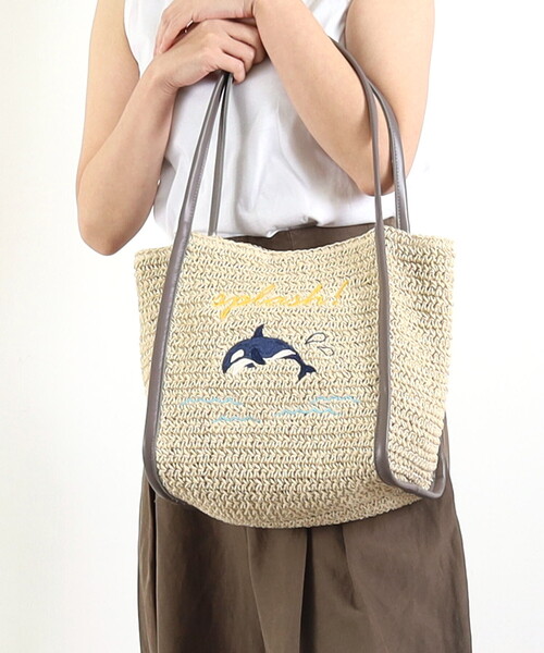 COOCO(クーコ)の「アニマル刺繍ペーパーバッグ(かごバッグ・レディース・ナチュラル/グレー系/キャメル・FREE)」の1枚目の写真